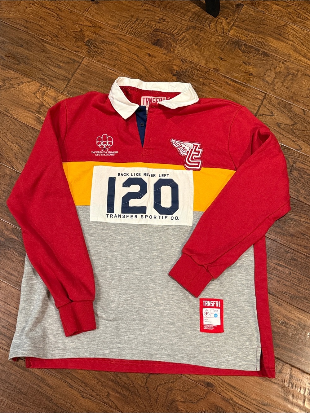 Transfer Sportif Red, Gray & Yellow Rugby-Style Long Sleeve Shirt